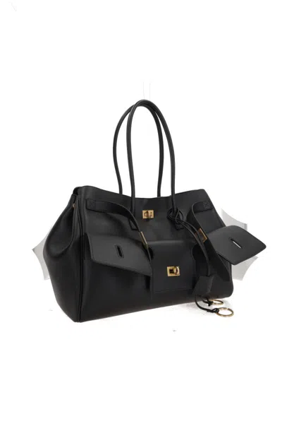 Balenciaga Black Leather Carry All Bel Air Backpack In Black