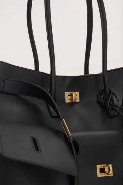 Balenciaga Black Leather Carry All Bel Air Backpack In Black