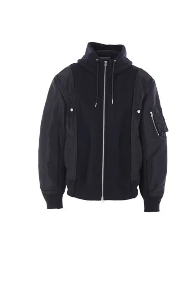 Sacai Panelled Zip-up Hoodie In Black