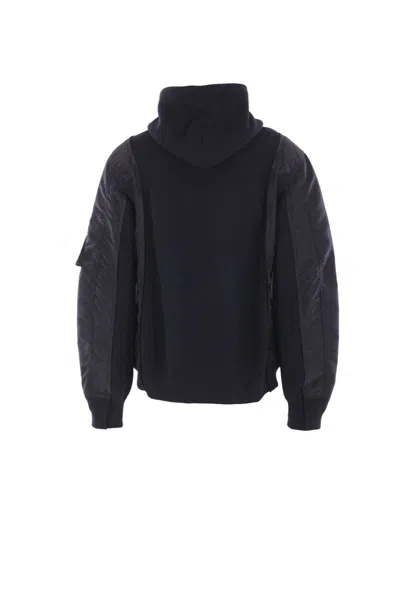 Sacai Panelled Zip-up Hoodie In Black