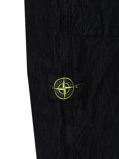 Stone Island Straight Textured Fabric Trousers With Belt Loops In Black