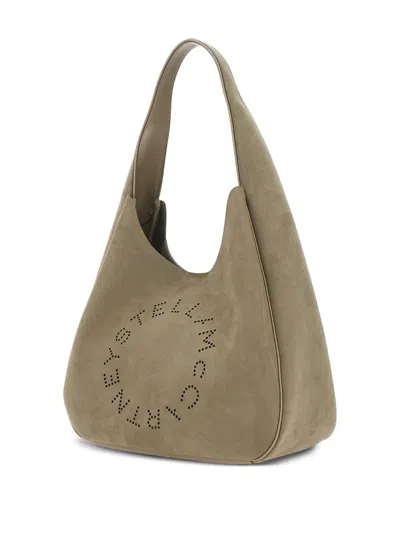 Stella Mccartney Large Studded Logo Suede Hobo Bag In Green