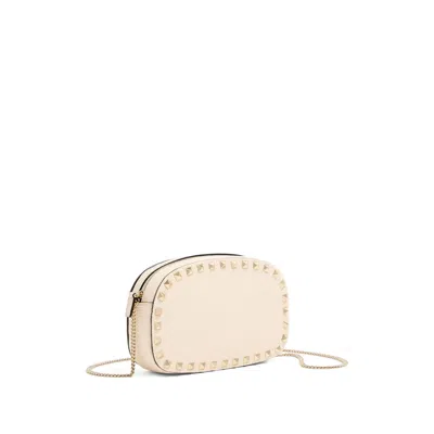 Valentino Borsa A Tracolla Rockstud In Pelle Avorio  Donna