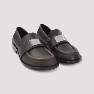 Acne Studios Brushed Nylon Loafers Silver Detail In Brown