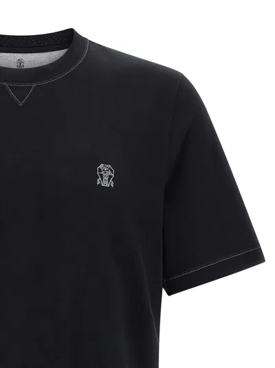 Brunello Cucinelli Logo Crew Neck Cotton T-shirt With Contrast Trim In Black