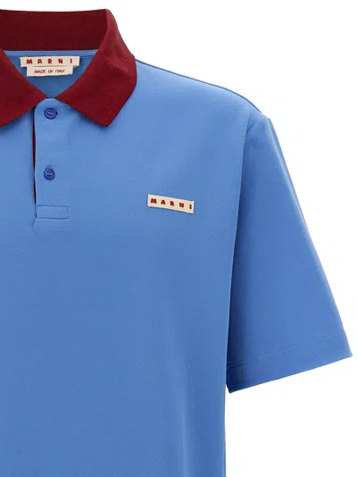 Marni Polo In Piquet Blu Con Colletto A Contrasto