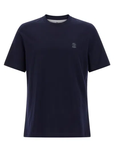 Brunello Cucinelli Men Logo Print T-shirt In Blue