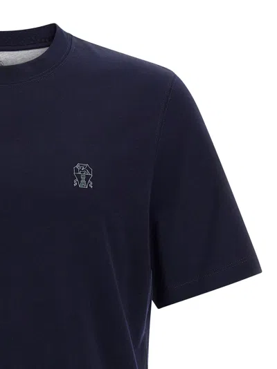Brunello Cucinelli Men Logo Print T-shirt In Blue