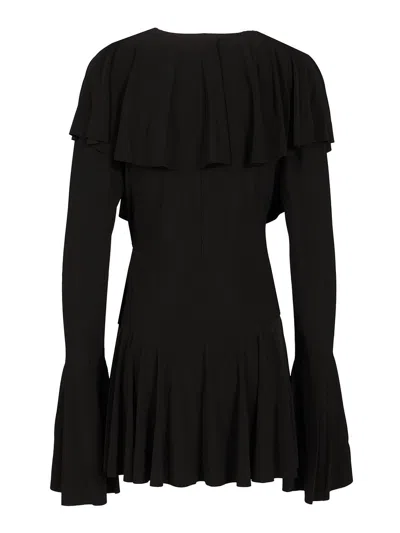 Norma Kamali Long Sleeve Deep V Ruffle Mini Dress Dresses Black In Black