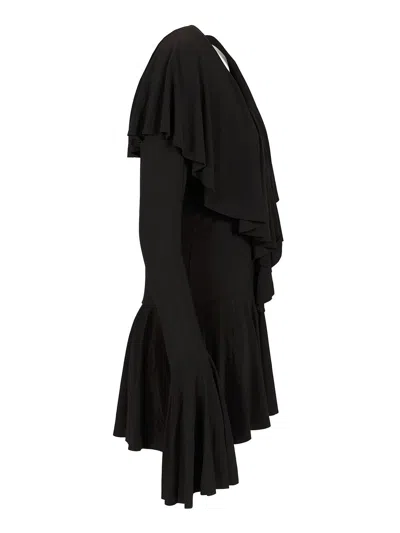 Norma Kamali Long Sleeve Deep V Ruffle Mini Dress Dresses Black In Black