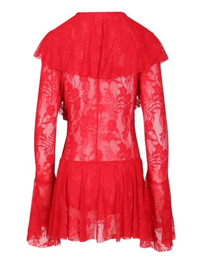 Norma Kamali Long Sleeve Deep V Ruffle Mini Dress Dresses Red In Red