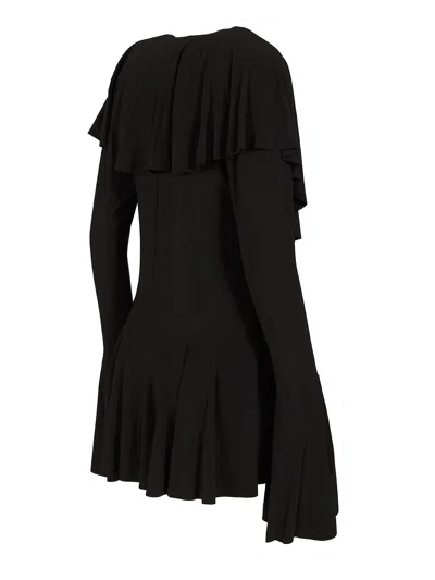 Norma Kamali Long Sleeve Deep V Ruffle Mini Dress Dresses Black In Black