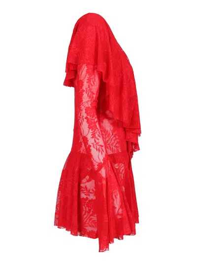 Norma Kamali Long Sleeve Deep V Ruffle Mini Dress Dresses Red In Red