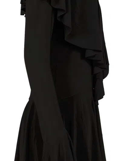 Norma Kamali Long Sleeve Deep V Ruffle Mini Dress Dresses Black In Black