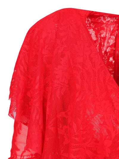 Norma Kamali Long Sleeve Deep V Ruffle Mini Dress Dresses Red In Red