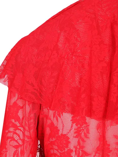 Norma Kamali Long Sleeve Deep V Ruffle Mini Dress Dresses Red In Red