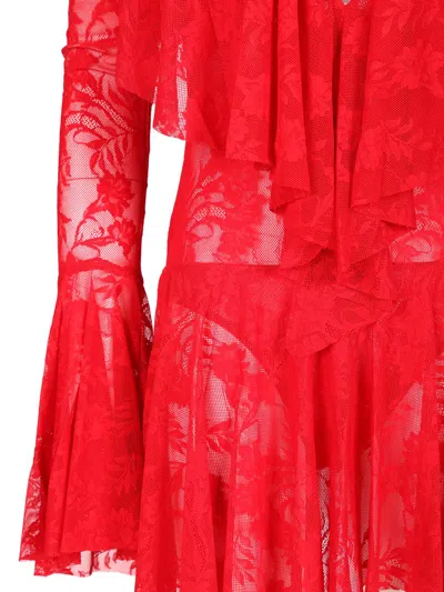 Norma Kamali Long Sleeve Deep V Ruffle Mini Dress Dresses Red In Red
