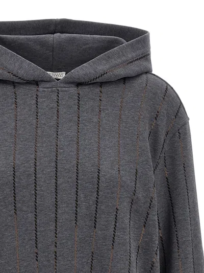 Brunello Cucinelli Micro Sequin Hoodie Sweatshirt Gray