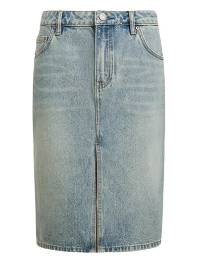 12 Storeez Front-split Denim Midi Skirt In Blue
