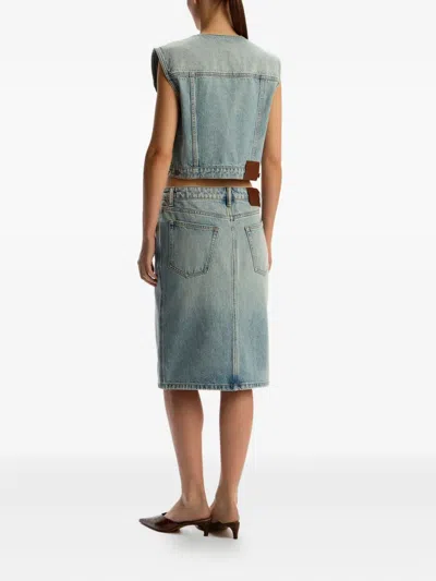 12 Storeez Front-split Denim Midi Skirt In Blue