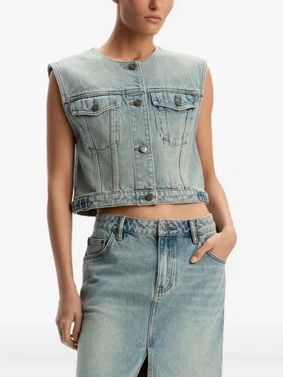 12 Storeez Front-split Denim Midi Skirt In Blue