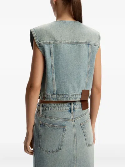 12 Storeez Front-split Denim Midi Skirt In Blue