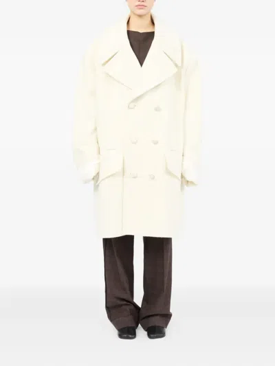 Mm6 Maison Margiela Mm6 By Maison Margiela Double-breasted Oversized Wool Coat With Large Buttons In White