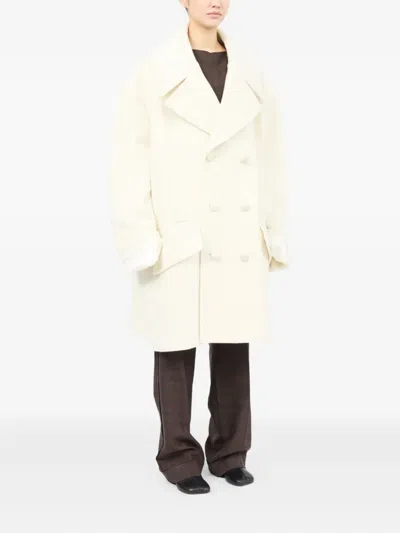 Mm6 Maison Margiela Mm6 By Maison Margiela Double-breasted Oversized Wool Coat With Large Buttons In White