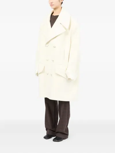Mm6 Maison Margiela Mm6 By Maison Margiela Double-breasted Oversized Wool Coat With Large Buttons In White