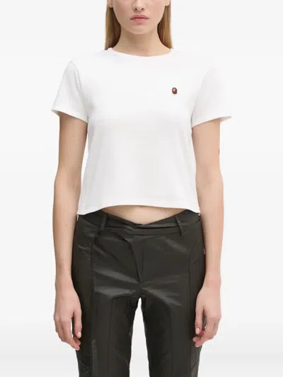 A Bathing Ape One Point Embroidered-logo Cropped Top In White