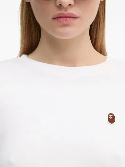 A Bathing Ape One Point Embroidered-logo Cropped Top In White