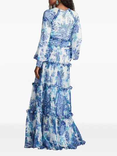 Tadashi Shoji Long Sleeve Ruffled Tiered Gown In Blue