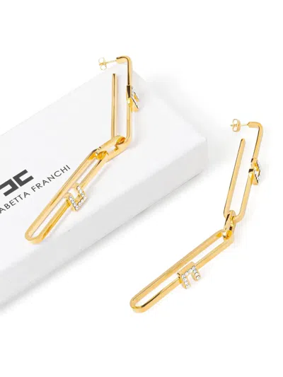Elisabetta Franchi Chain-link Crystal-embellished Earrings In Gold