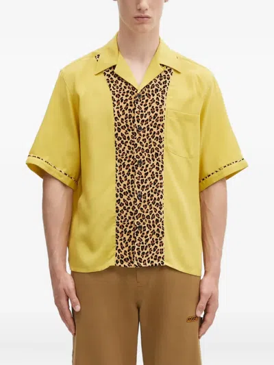 Wacko Maria Leopard-print Panel Shirt In Yellow