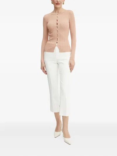 Elisabetta Franchi Ribbed Button-front Cardigan In Pink