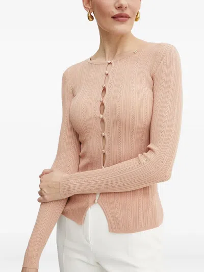 Elisabetta Franchi Ribbed Button-front Cardigan In Pink
