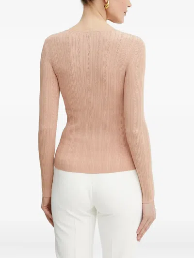 Elisabetta Franchi Ribbed Button-front Cardigan In Pink