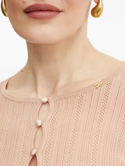 Elisabetta Franchi Ribbed Button-front Cardigan In Pink