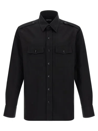 Tom Ford Silk Shirt With Button-down Collar And Chest Pockets In Black