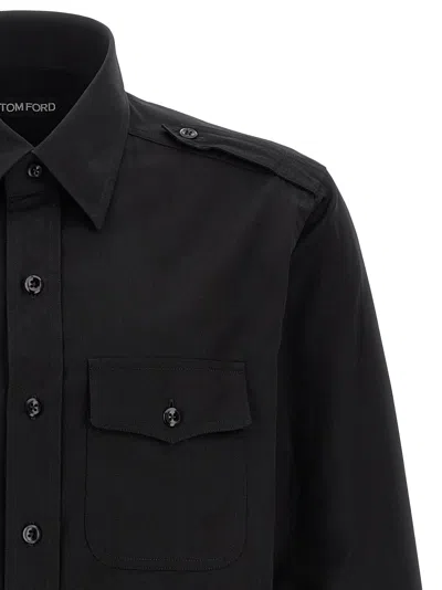 Tom Ford Silk Shirt With Button-down Collar And Chest Pockets In Black