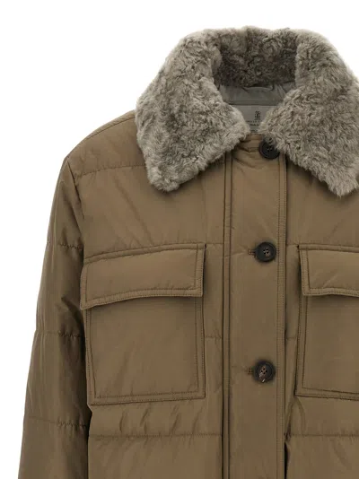 Brunello Cucinelli Monile Sherling Down Jacket Puffer Jackets Beige