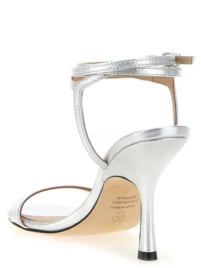Stuart Weitzman Metallic Buckle Wrap Sandals In Silver