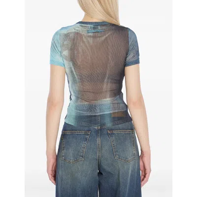 Jean Paul Gaultier Abstract Print Sheer Fabric Top In Blue