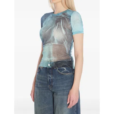 Jean Paul Gaultier Abstract Print Sheer Fabric Top In Blue