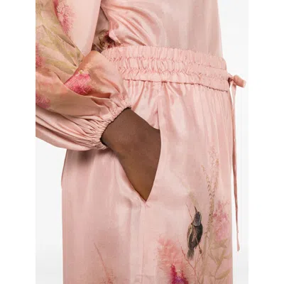 Zimmermann Pink Botanical Floral Silk Habotai Cascadian Trousers In Pink