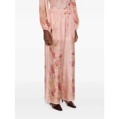 Zimmermann Pink Botanical Floral Silk Habotai Cascadian Trousers In Pink