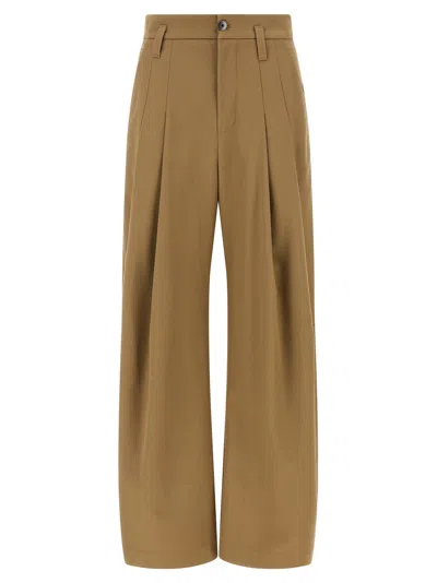 Brunello Cucinelli Trousers With Front Pleats And Wide Leg In Brown