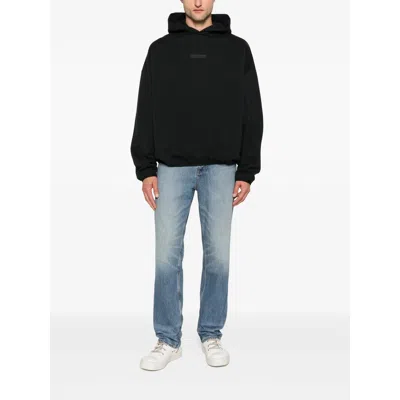 Essentials Front Logo Patch Panelled Hoodie In Black