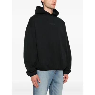 Essentials Front Logo Patch Panelled Hoodie In Black