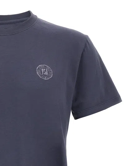 Fendi Cotton T-shirt With Ff Detail In Blue